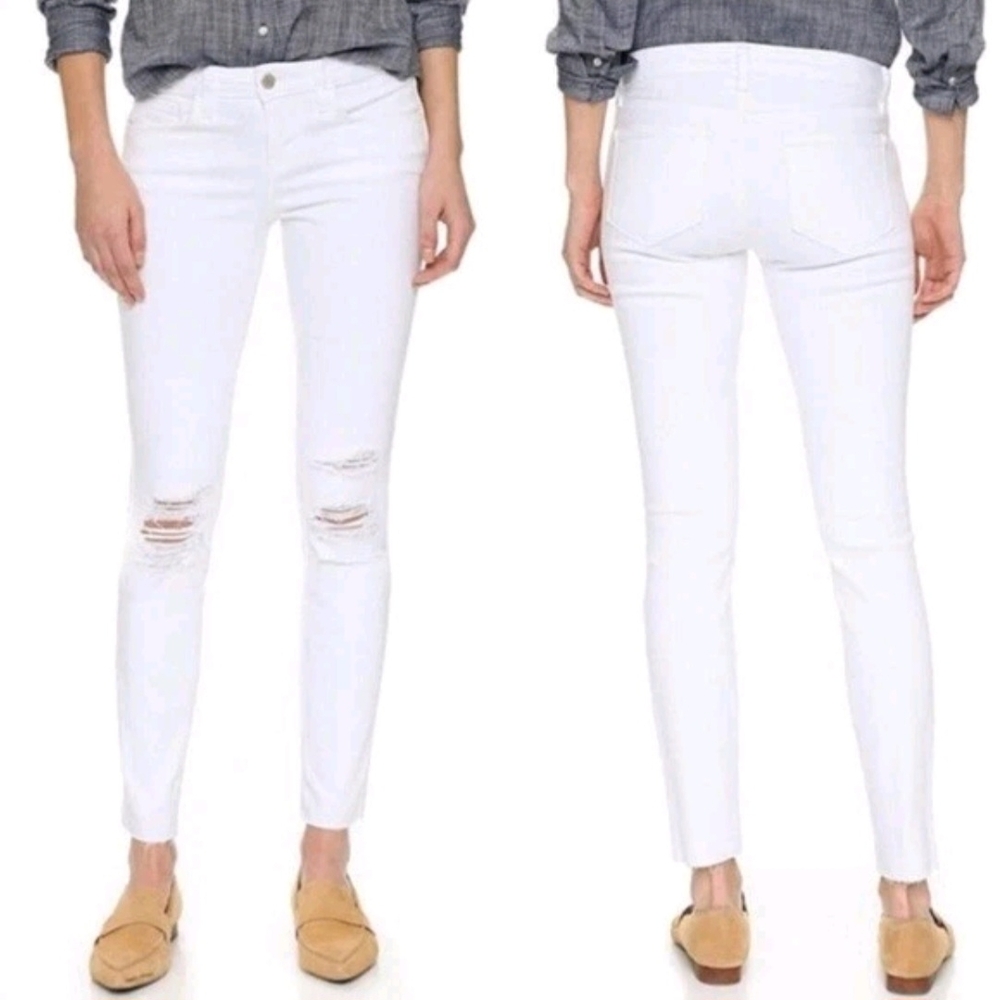 NWT L''AGENCE CHANTAL White Blanc Distressed Skinny Jeans Sz 24